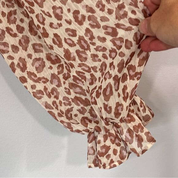Lulu’s | Women’s Ivory Brown Sheer Blush Animal Print Long Sleeve Blouse Size M - Picture 9 of 16